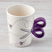 Ceramic mug  with scissor handles in presentation box. Perfect gift for crafters, sewists, knitters and crocheters