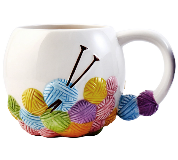 Multicolour yarn ball ceramic mug in presentation box. Perfect gift for crafters, knitters and crocheters