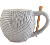 Grey yarn ball ceramic mug. Perfect gift for crafters, knitters and crocheters